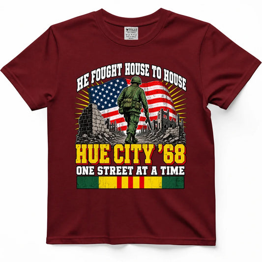 He Fought House To House, Hue City '68 Vietnam Veteran Tee – view 2