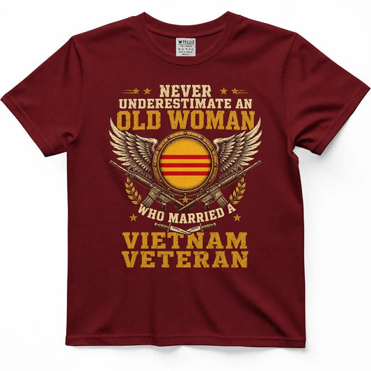 Never Underestimate An Old Woman Who Married A Vietnam Veteran Tee – view 2