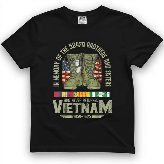 In Memory Of The 58,479 Vietnam Veterans US Flag Tee by OLDMANVET