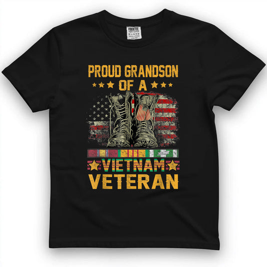 Proud Grandson Of A Vietnam Veteran American Flag Tee by OLDMANVET