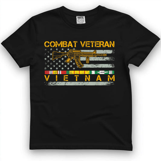 Vietnam Combat Veteran American Flag Tee by OLDMANVET