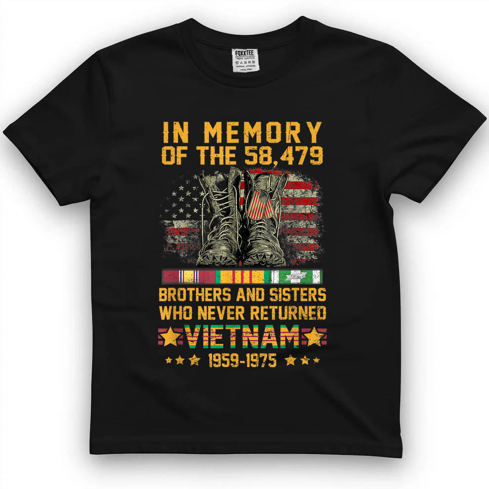 In Memory Of The 58,479 Brothers And Sisters Vietnam Tee by OLDMANVET