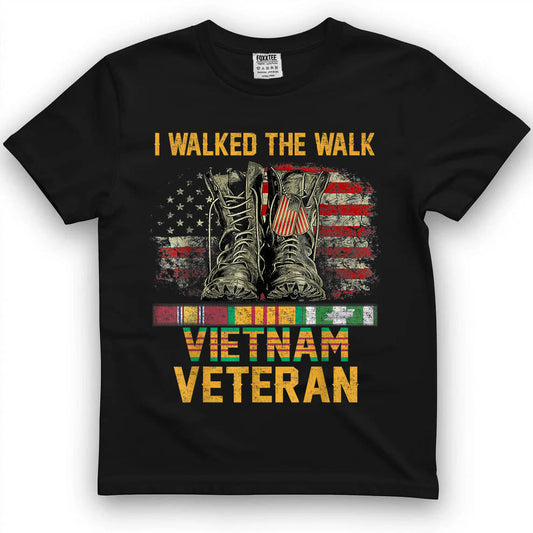 I Walked The Walk Vietnam Veteran American Flag Tee by OLDMANVET