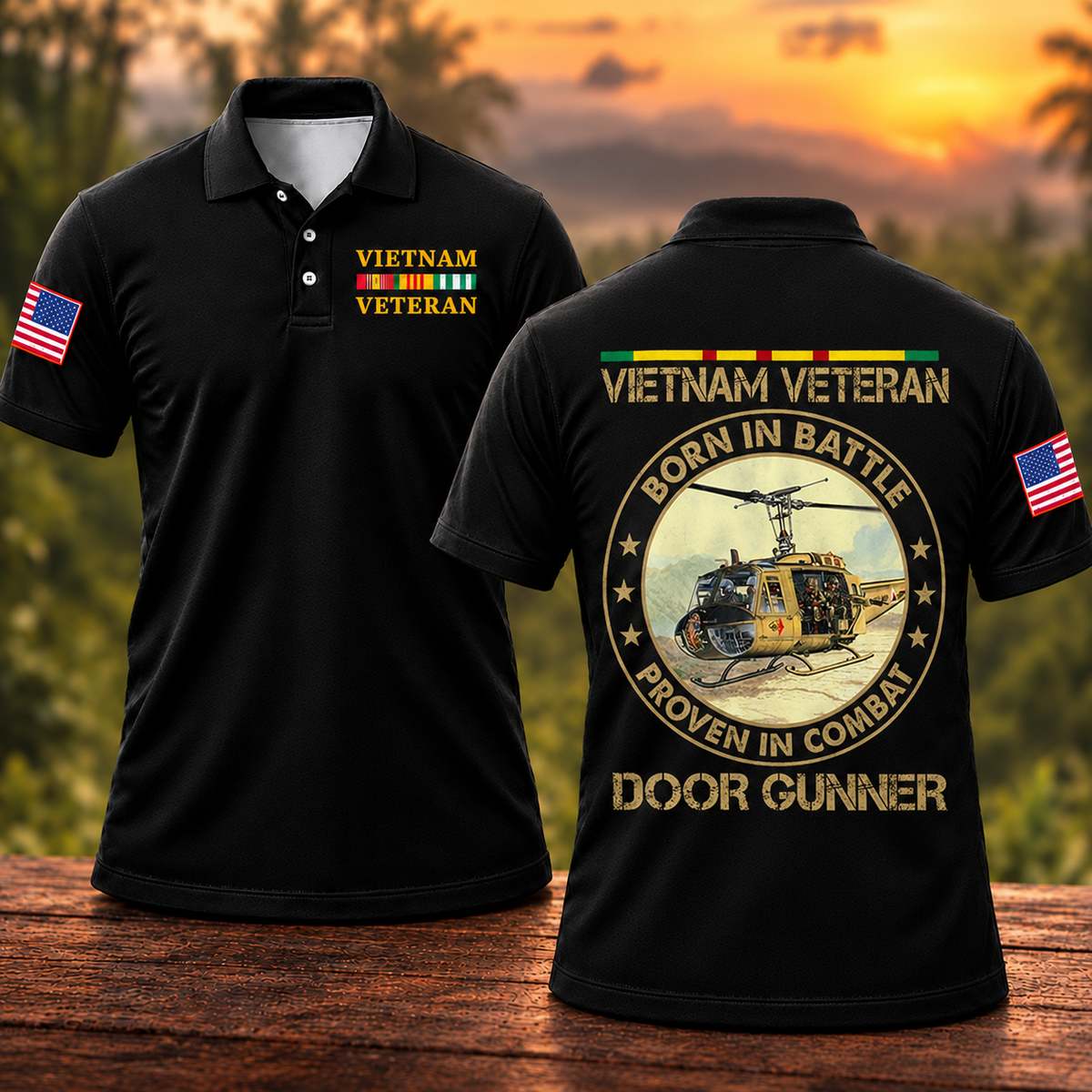 Vietnam Veteran Born In Battle Proven In Combat Door Gunner Polo Shirt