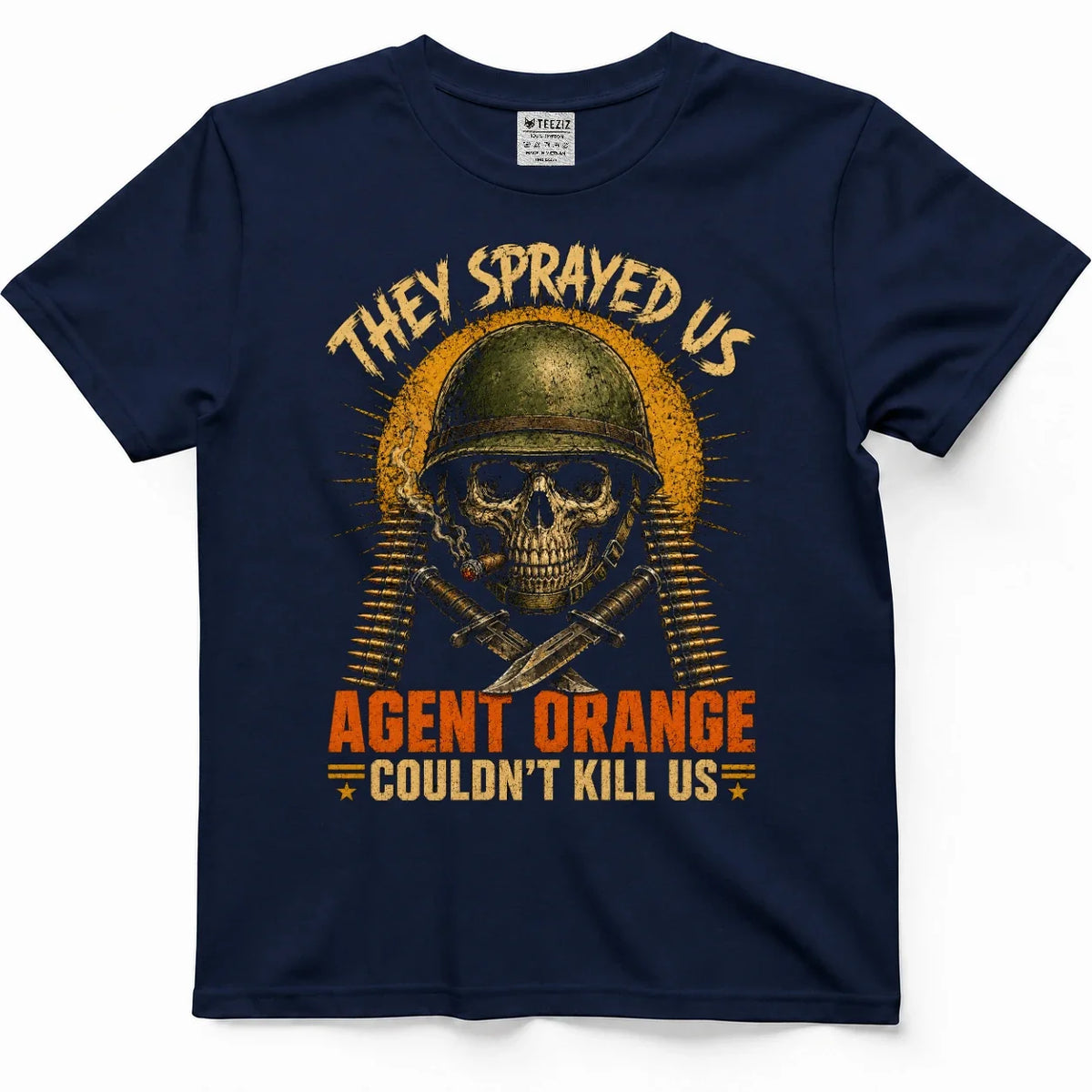 They Sprayed Us, Couldn't Kill Us Agent Orange Skull Shirt – view 3