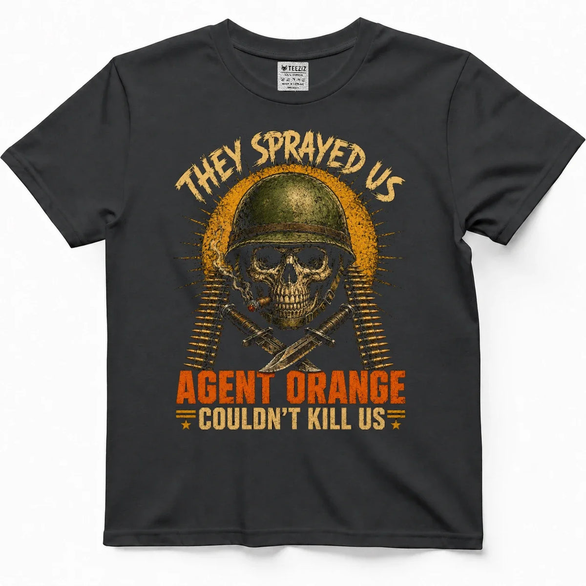 They Sprayed Us, Couldn't Kill Us Agent Orange Skull Shirt – view 5