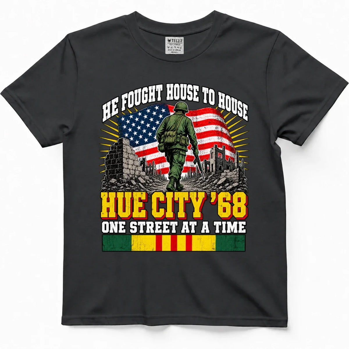He Fought House To House, Hue City '68 Vietnam Veteran Tee – view 5