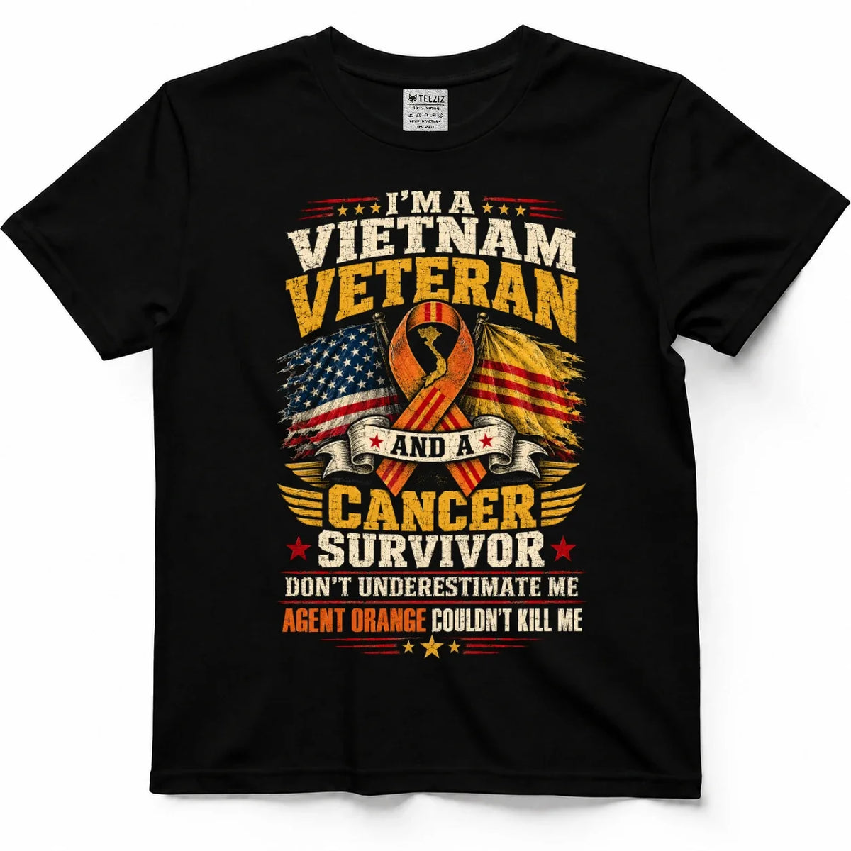 Vietnam Veteran & Cancer Survivor Agent Orange Tee by OLDMANVET
