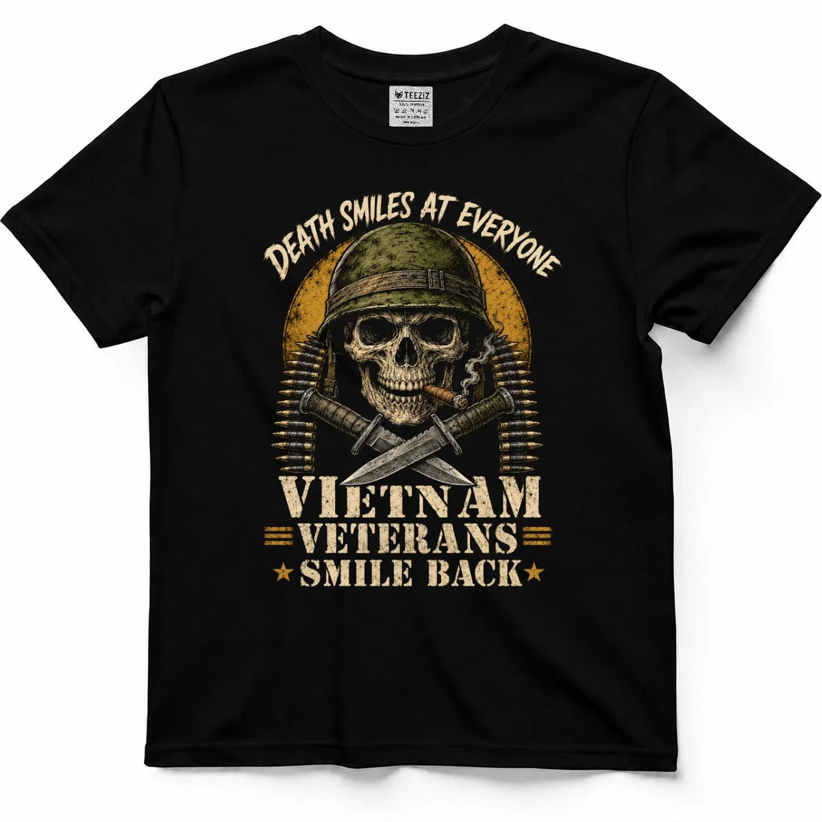 Death Smiles At Everyone, Vietnam Veterans Smile Back Tee by OLDMANVET