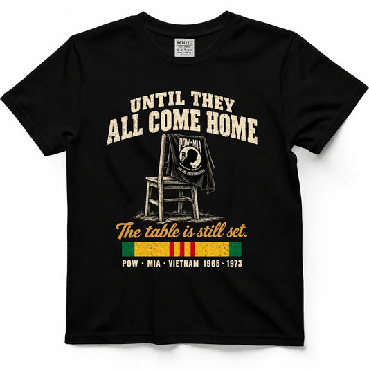 Until They All Come Home POW MIA Empty Chair Shirt by OLDMANVET