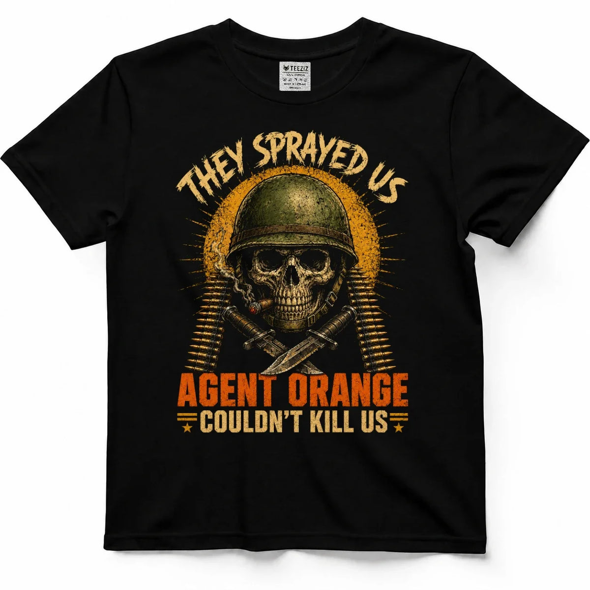 They Sprayed Us, Couldn't Kill Us Agent Orange Skull Shirt by OLDMANVET