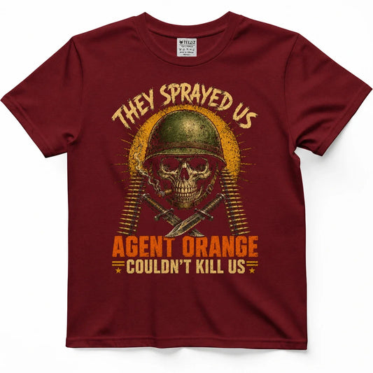 They Sprayed Us, Couldn't Kill Us Agent Orange Skull Shirt – view 2