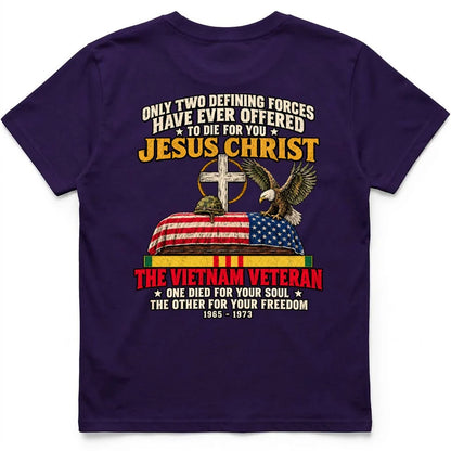 Only Two Defining Forces Offered To Die For You – Jesus & The Vietnam Veteran Tee – view 7